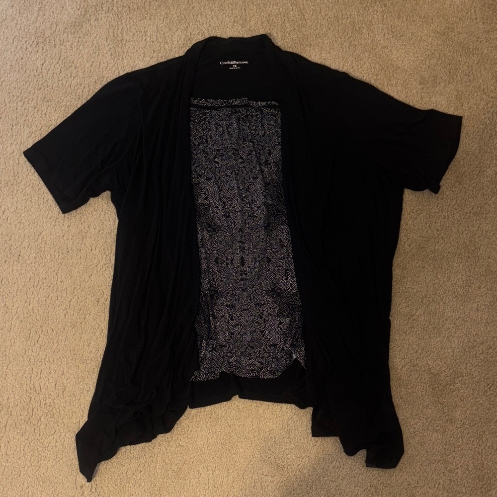 Women's Black Open Cardigan & Tank All In One